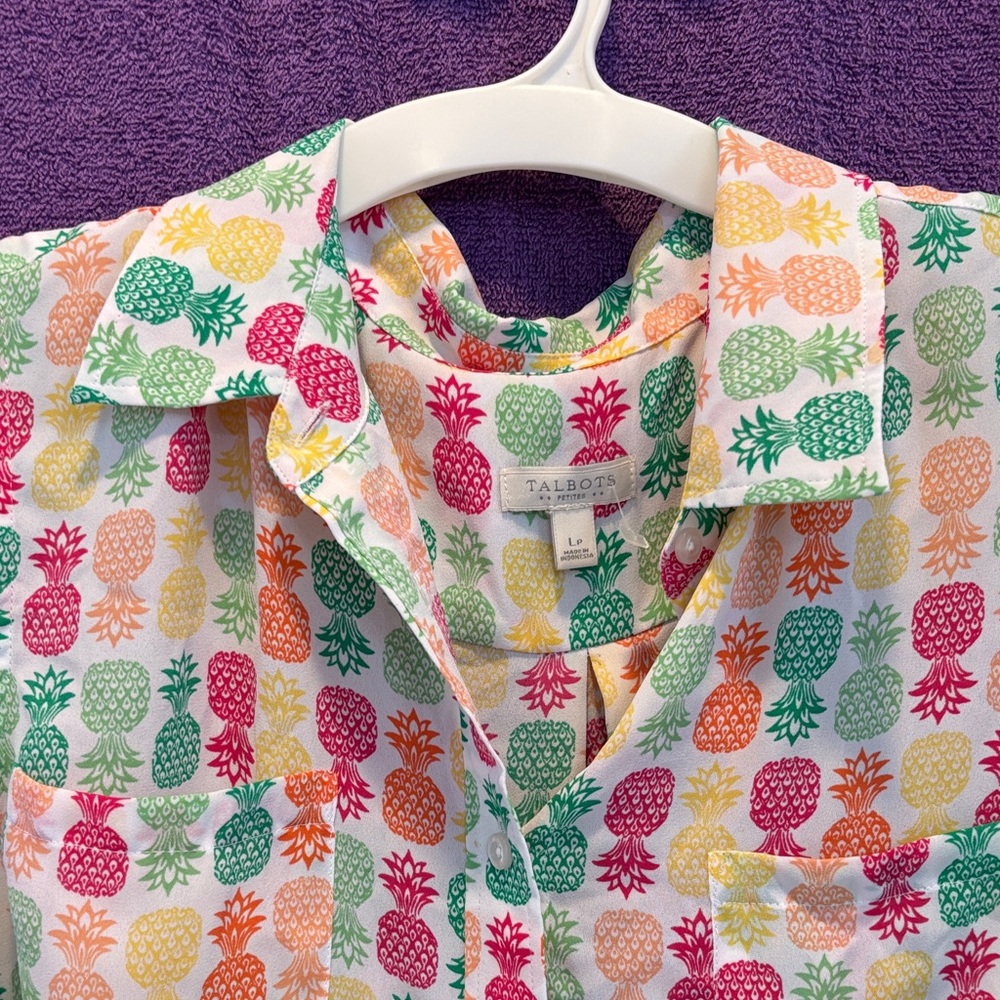 Talbots Multicolor Pineapple Print Kids Button Down Shirt - Picture 2 of 5